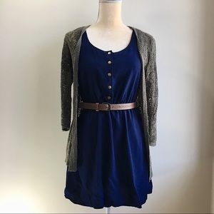 Navy Button Down & Cross Back Dress